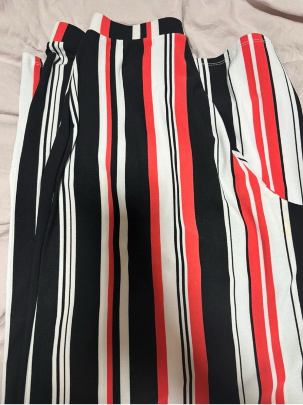 Bar III Red, Black & White Vertical-Stripe Wide-Leg Pants